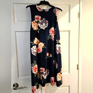 Floral Sleeveless Dress - Navy and Multicolor